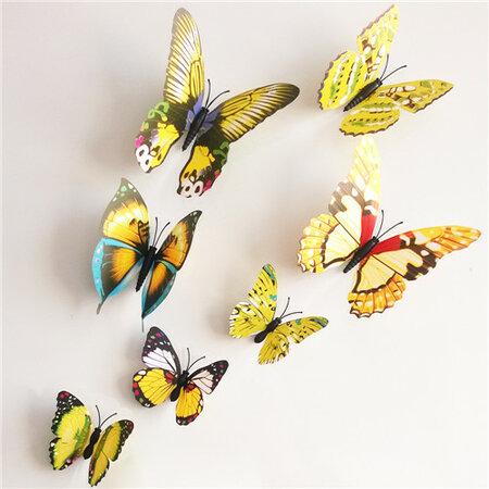 Samolepicí 3D motýlci s magnetem žlutá