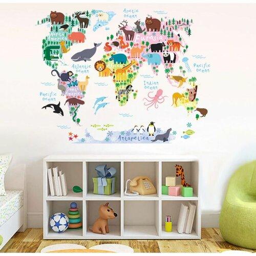 Samolepicí dekorace Dětská mapa světa zvířátka