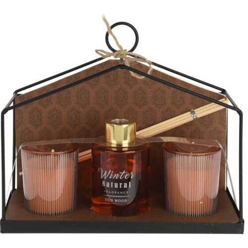 Sada svíček a difuzéru Winter natural Oud wood 3 ks