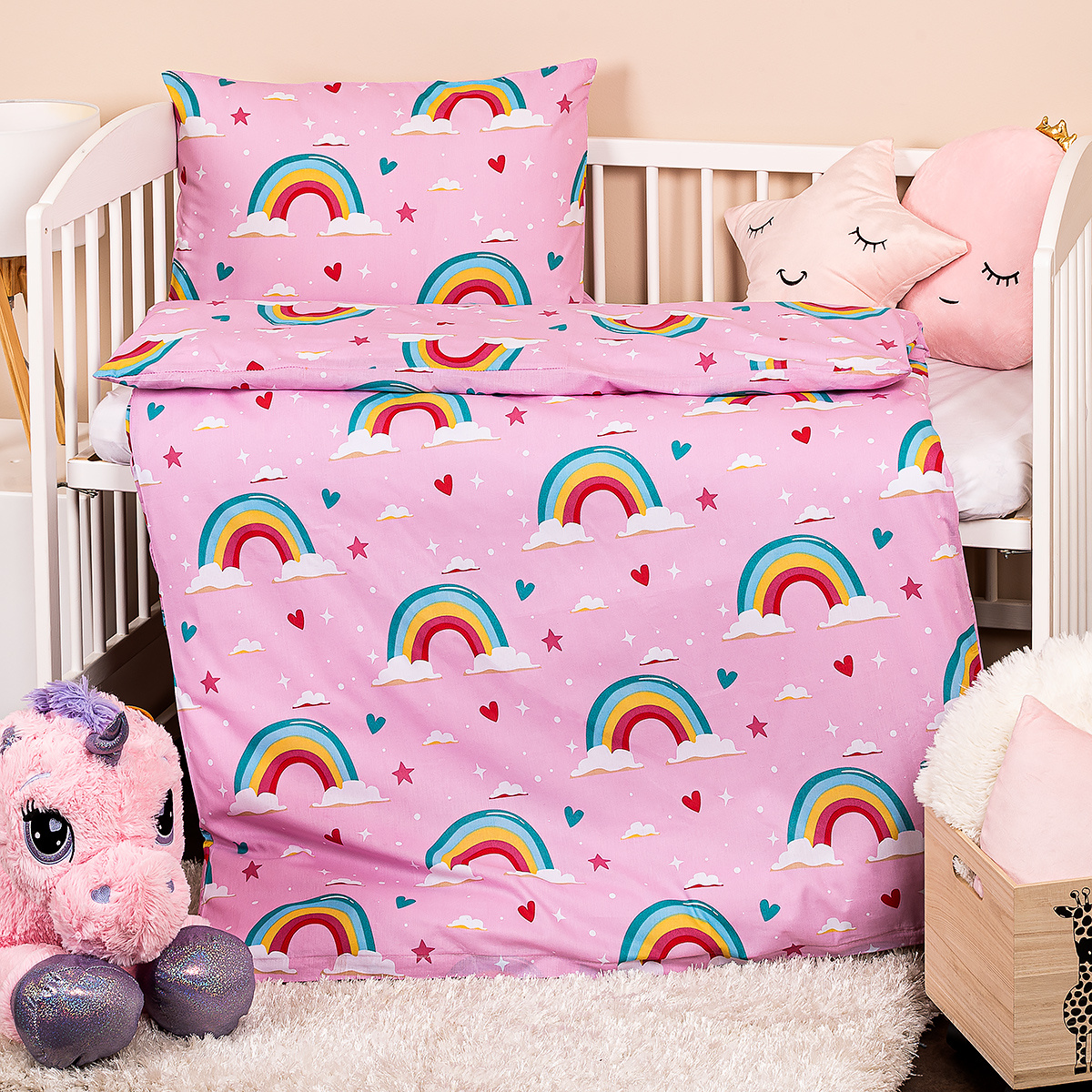 4Home Dětské bavlněné povlečení do postýlky Rainbow