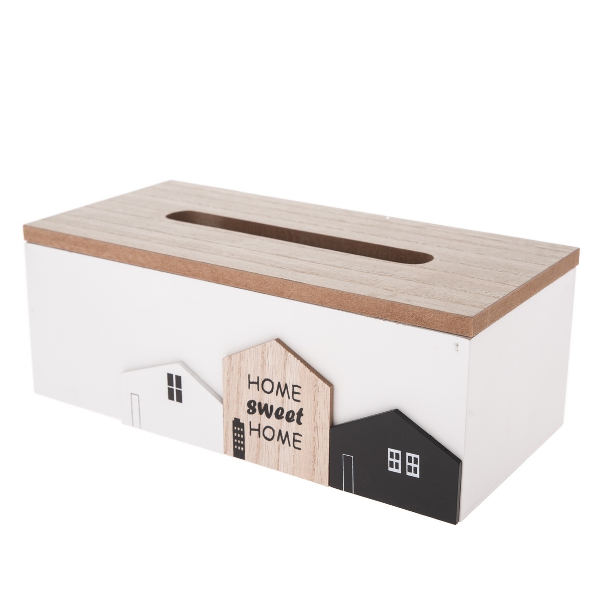 Dřevěný box na kapesníky Home town bílá