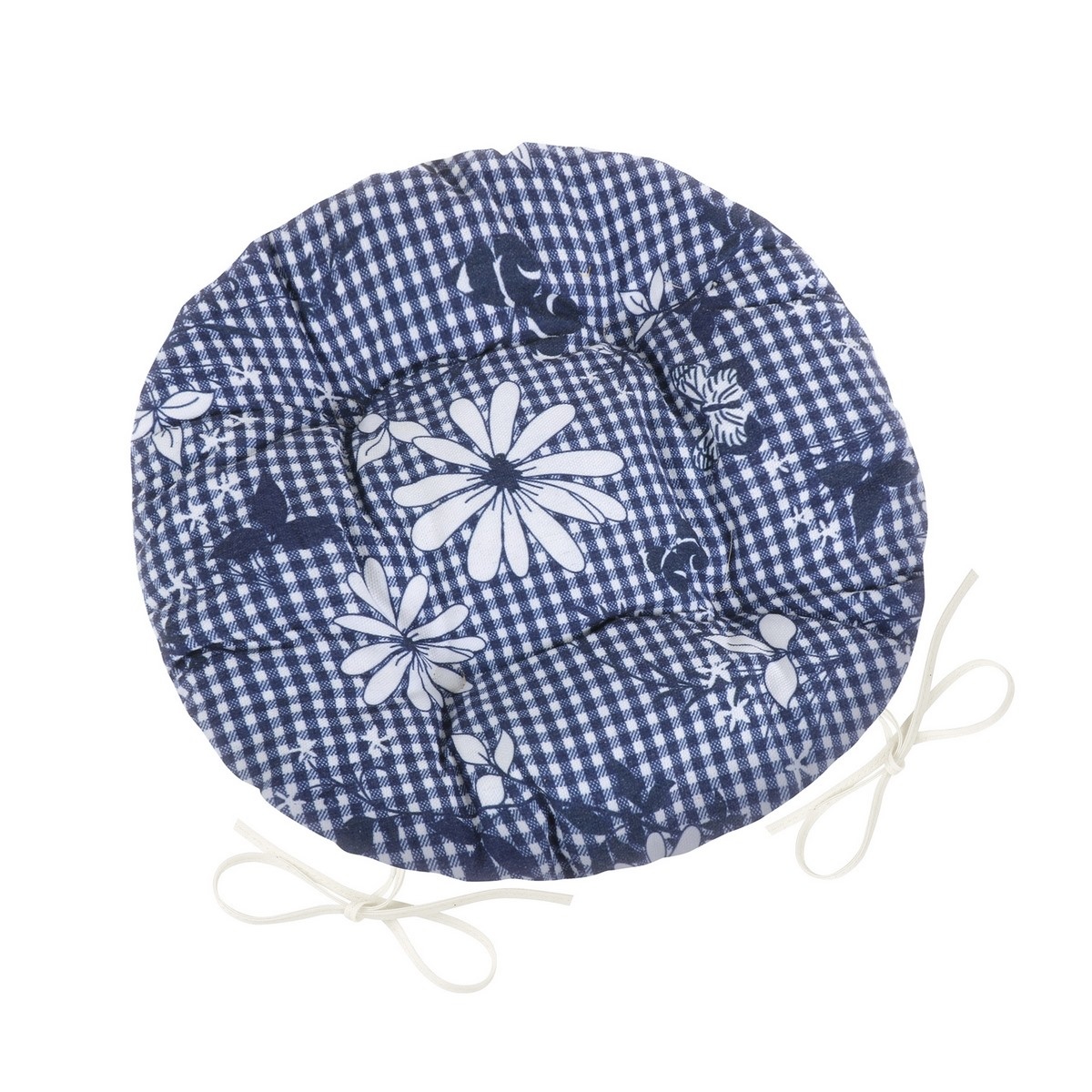Bellatex Sedák DITA kulatý prošívaný Kostička s květem modrá