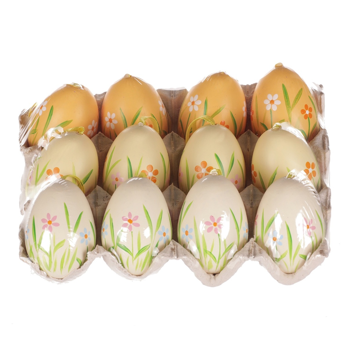 Sada umělých malovaných vajíček hnědo-bílá