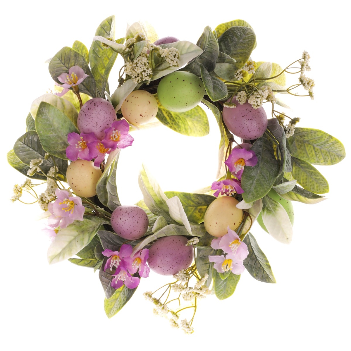 Velikonoční věnec s květy a vajíčky sv. fialová